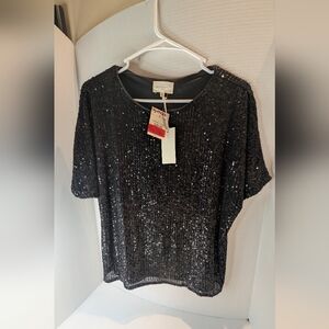 Black‎ Sequin Short Sleeve Top